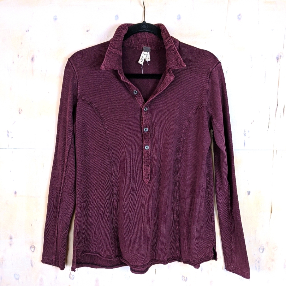 Free People long sleeve top button down burgundy